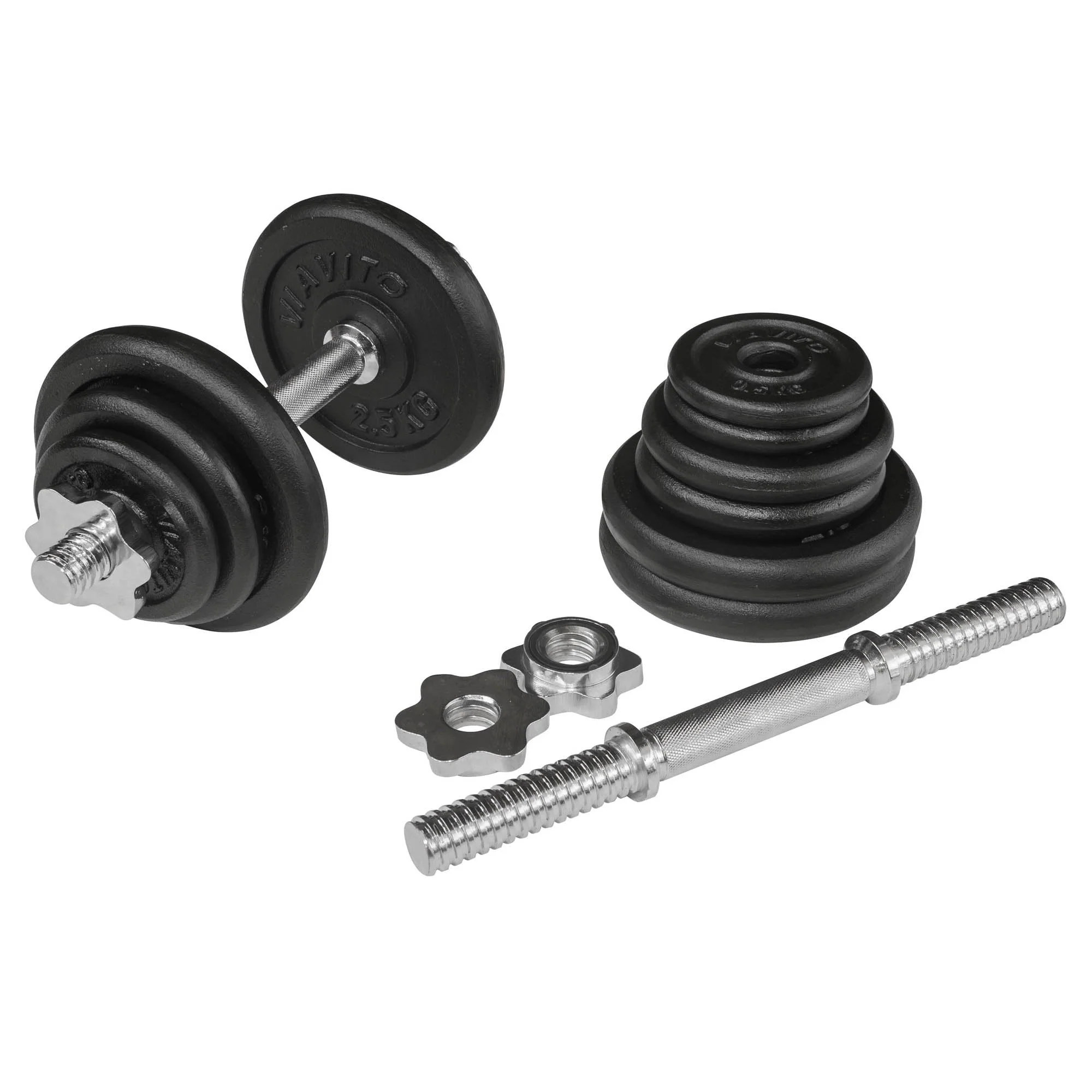 Viavito 20kg Black Cast Iron Dumbbell Set with 4ft EZ Curl Bar - Image 4