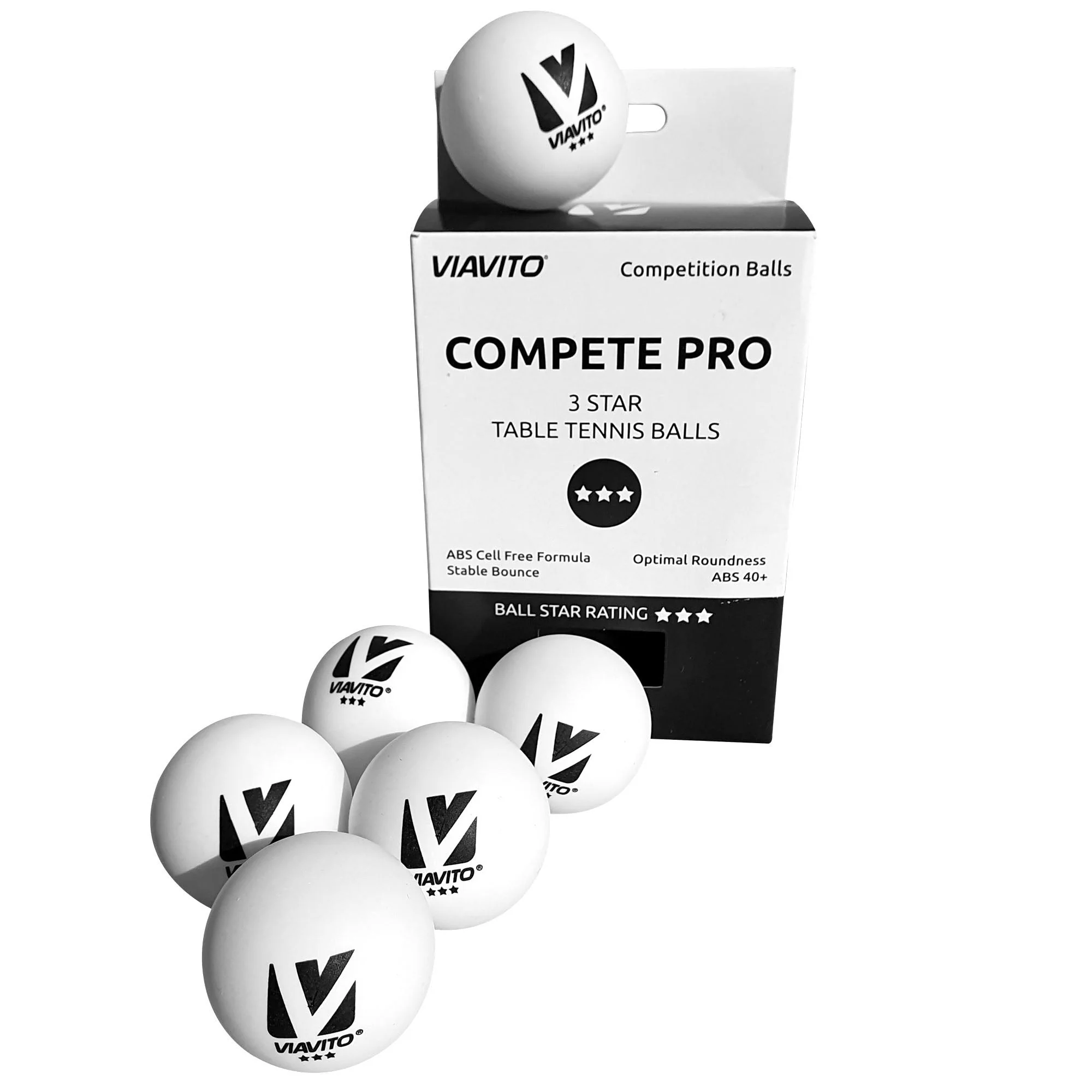 Viavito Compete Pro 3 Star Table Tennis Balls - Pack of 6 - Image 5